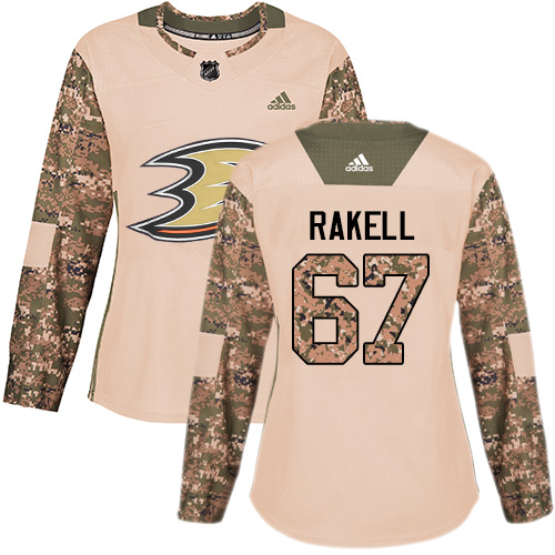 Adidas Ducks #67 Rickard Rakell Camo Authentic Veterans Day Women's Stitched NHL Jersey - Click Image to Close